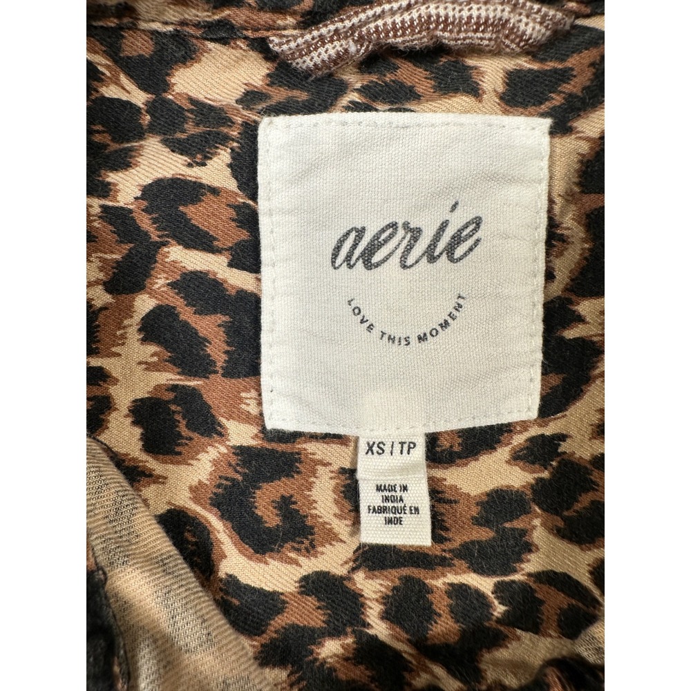 Aerie Womens Leopard Print Button Down Shirt Long Sleeve Brown XS - Picture 4 of 8